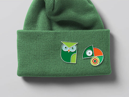 green hat enamel pin mock up